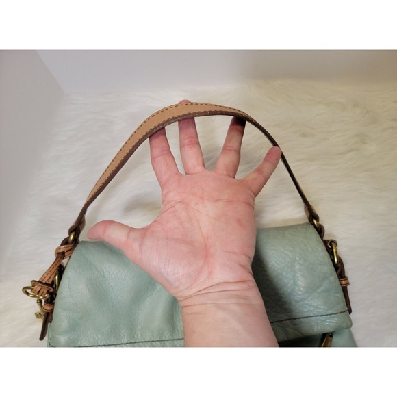 FOSSIL Explorer Flap Foldover Hobo Mint Green Teal Leather Slouch Shoulder Bag - Picture 3 of 12